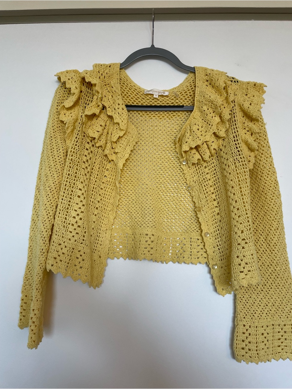 LoveShackFancy Mustard Yellow Crochet Ruffle Cardigan